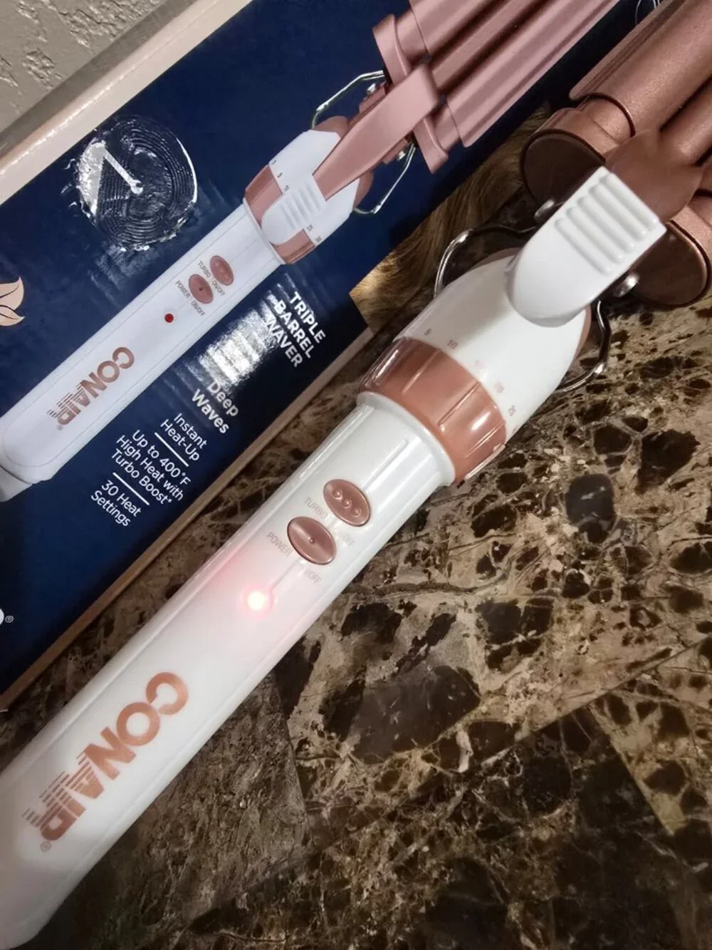 NEW Conair Double Ceramic Triple Barrel Waver Rose Gold Open Box